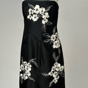 Laundry By Shelli Segal Black Strapless Dress with White Floral Design